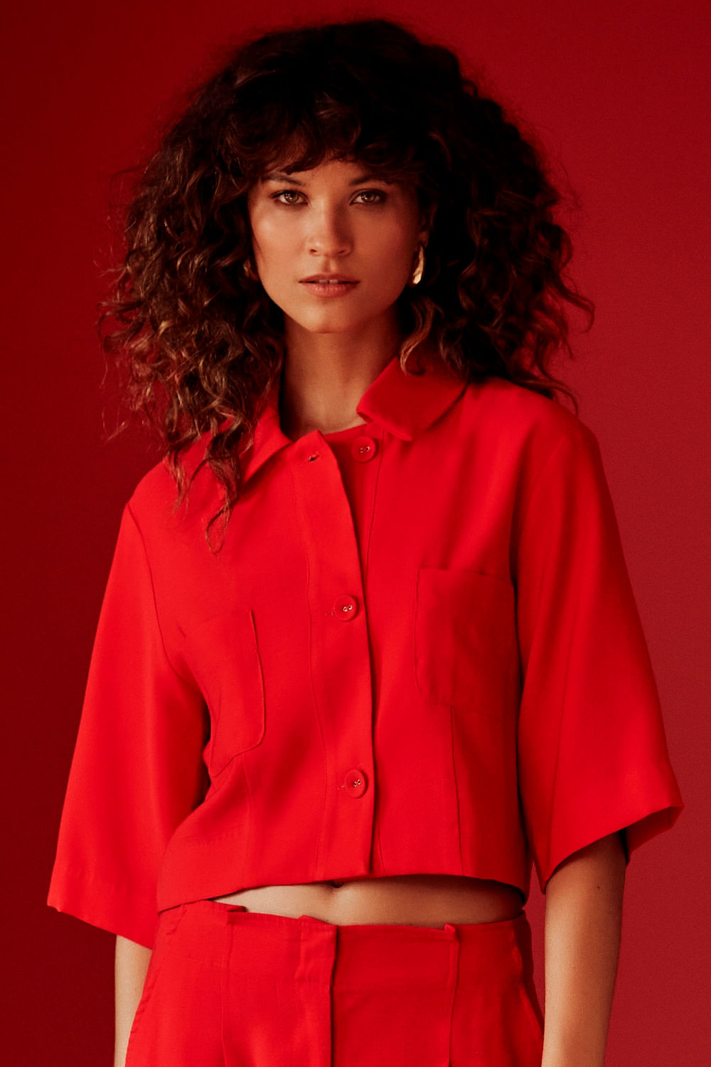 Camisa cupro cropped vermelho hibisco 36